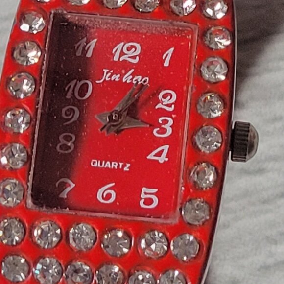 Red Rhinestone-Studded Quartz Womens Watch With Stainless Steel Back - Picture 5 of 5